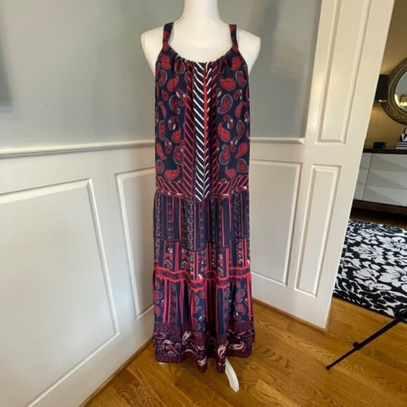 New NWT Gibson Latimer Ruffled Tiered Red White Blue Maxi Dress XXL - Picture 9 of 9